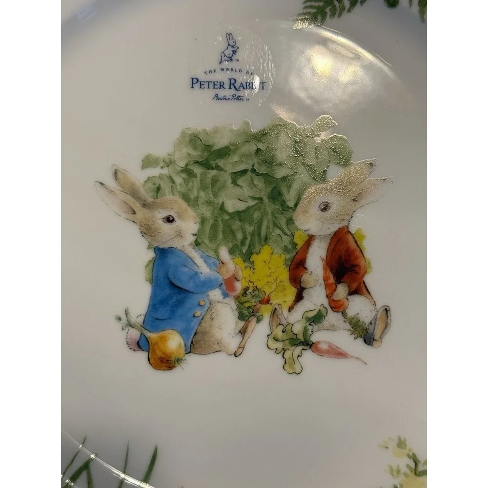 NWT ZRIKE BEATRIX POTTER EASTER BUNNY PETER RABBIT‎ SCALLOPED 4 DINNER PLATES